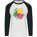 Torn Benin Flag Beninese Day Football Mens L/S Baseball T-Shirt White/Black