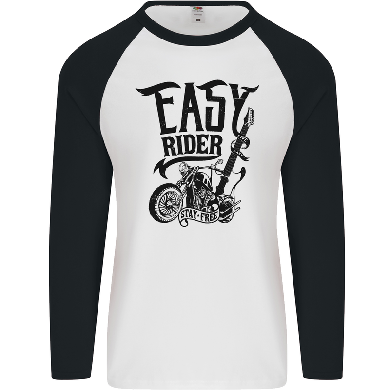 Easy Rider Motorcycle Motorbike Biker Mens L/S Baseball T-Shirt White/Black