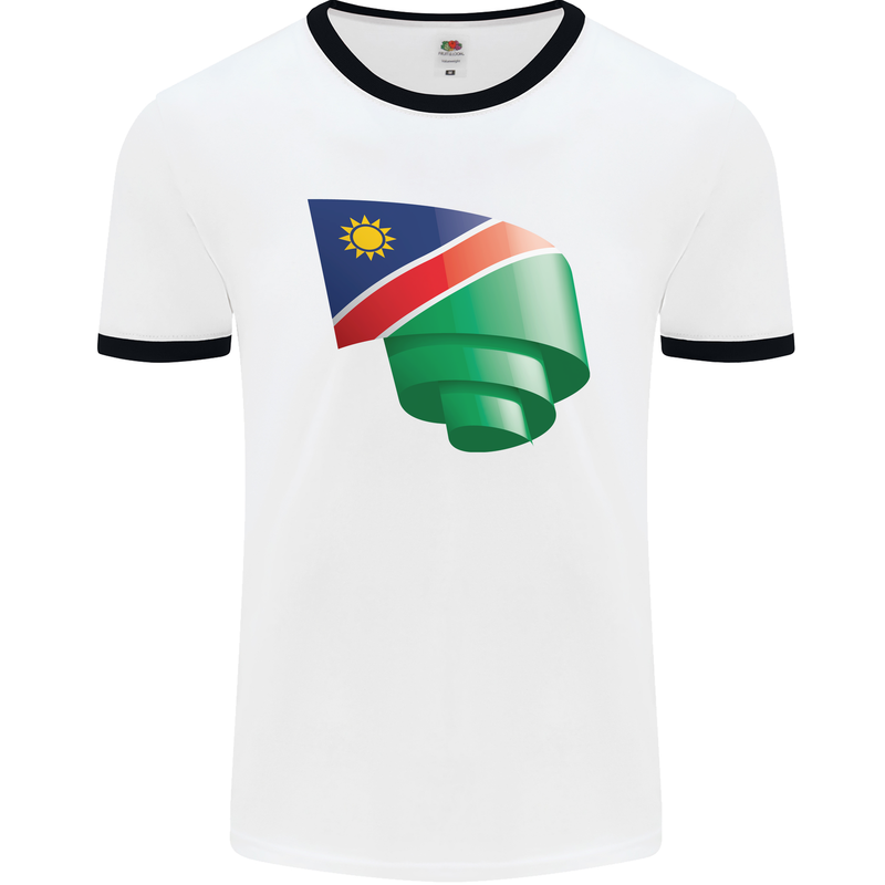 Curled Namibia Flag Namibian Day Football Mens Ringer T-Shirt White/Black