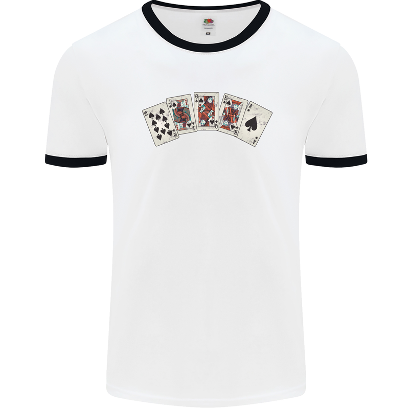 Spade Flush Poker Mens Ringer T-Shirt White/Black