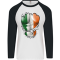 Gym Irish Tricolour Flag Muscles Ireland Mens L/S Baseball T-Shirt White/Black