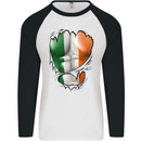 Gym Irish Tricolour Flag Muscles Ireland Mens L/S Baseball T-Shirt White/Black