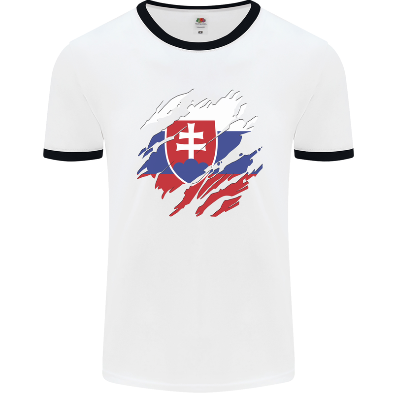 Torn Slovakia Flag Slovakia Day Football Mens Ringer T-Shirt White/Black