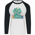 Dinosaur Triceratops Funny Christmas Tree Mens L/S Baseball T-Shirt White/Black
