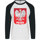 Polska Orzel Poland Flag Polish Football Mens L/S Baseball T-Shirt White/Black