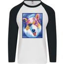 Abstract Australian Shepherd Dog Mens L/S Baseball T-Shirt White/Black