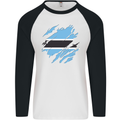 Torn Botswana Flag Batswana Day Football Mens L/S Baseball T-Shirt White/Black