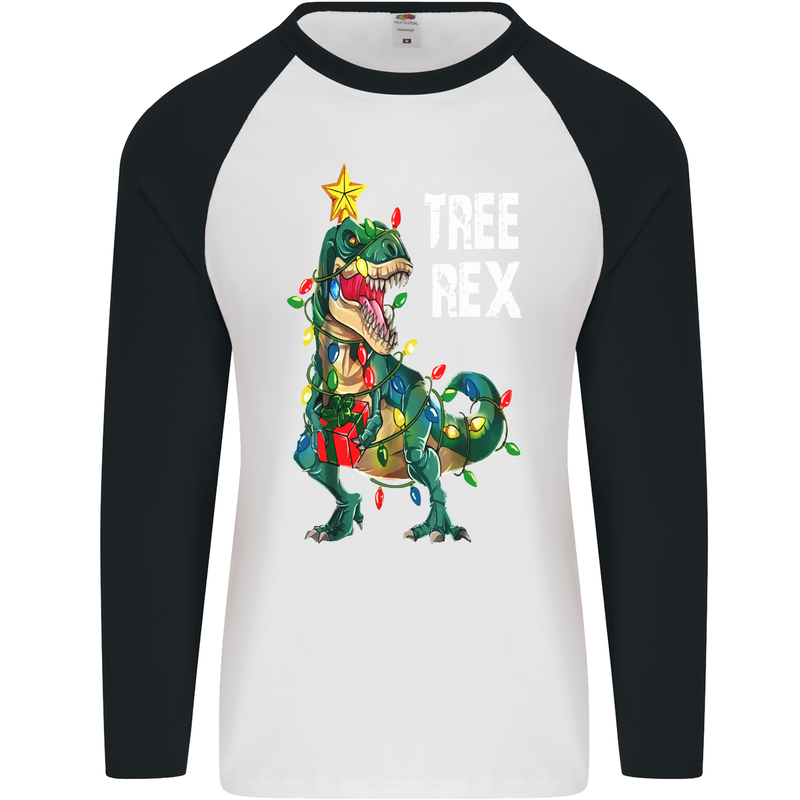 Tree Rex T-Rex Funny Christmas Dinosaur Mens L/S Baseball T-Shirt White/Black