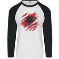 Torn Albania Flag Albanian Day Football Mens L/S Baseball T-Shirt White/Black