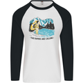 White Water Rafting Whitewater Rapids Calling Mens L/S Baseball T-Shirt White/Black