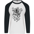 Scuba Diving Octopus Diver Mens L/S Baseball T-Shirt White/Black