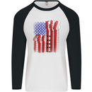 USA Guitar Flag Guitarist Electric Acoustic Mens L/S Baseball T-Shirt White/Black