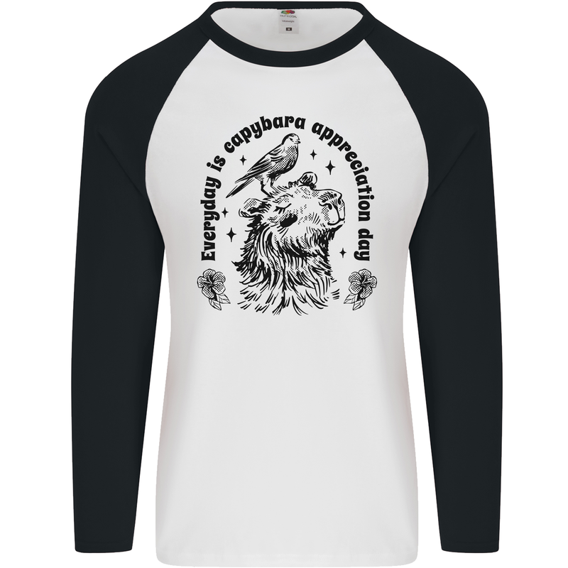 Capybara Appreciation Day Mens L/S Baseball T-Shirt White/Black