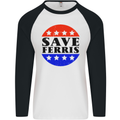 Save Ferris Distressed Funny 80's Movie Mens L/S Baseball T-Shirt White/Black