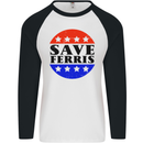 Save Ferris Distressed Funny 80's Movie Mens L/S Baseball T-Shirt White/Black