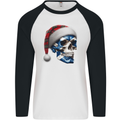 Scotland Christmas Skull Xmas Scottish Flag Biker Mens L/S Baseball T-Shirt White/Black