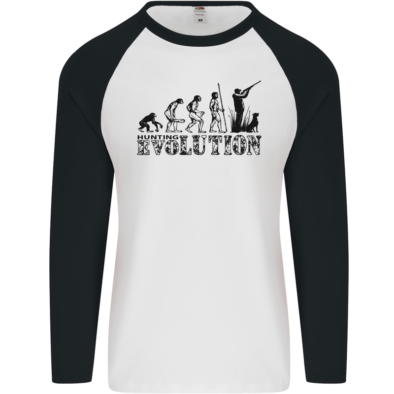 Evolution of a Hunter Funny Hunting Hunt Mens L/S Baseball T-Shirt White/Black