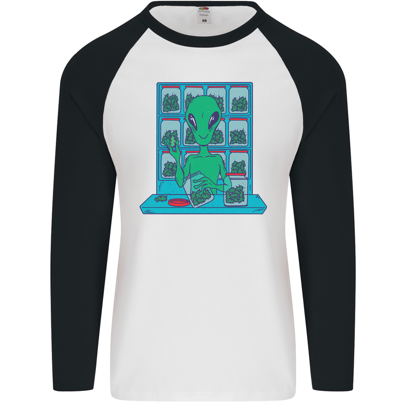 Funny Alien Drug Dealer Weed Mens L/S Baseball T-Shirt White/Black