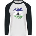 Torn Lesotho Flag Basotho Day Football Mens L/S Baseball T-Shirt White/Black