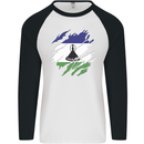 Torn Lesotho Flag Basotho Day Football Mens L/S Baseball T-Shirt White/Black