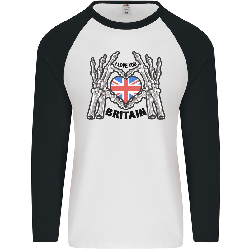 I Love You Great Britain Union Jack Flag UK Mens L/S Baseball T-Shirt White/Black