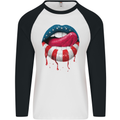 Sexy USA Flag Lips America July 4th Mens L/S Baseball T-Shirt White/Black