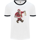 Santa Carrying a Christmas Lantern Xmas Mens Ringer T-Shirt White/Black