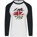 Torn Kenya Flag Kenyan Day Football Mens L/S Baseball T-Shirt White/Black