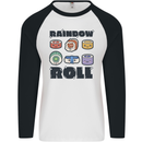 Kawaii Sushi Rainbow Roll Fish Mens L/S Baseball T-Shirt White/Black