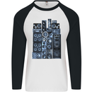 Speaker Stack Music HI-FI Mens L/S Baseball T-Shirt White/Black