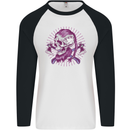 Viking Axe Skull Mens L/S Baseball T-Shirt White/Black