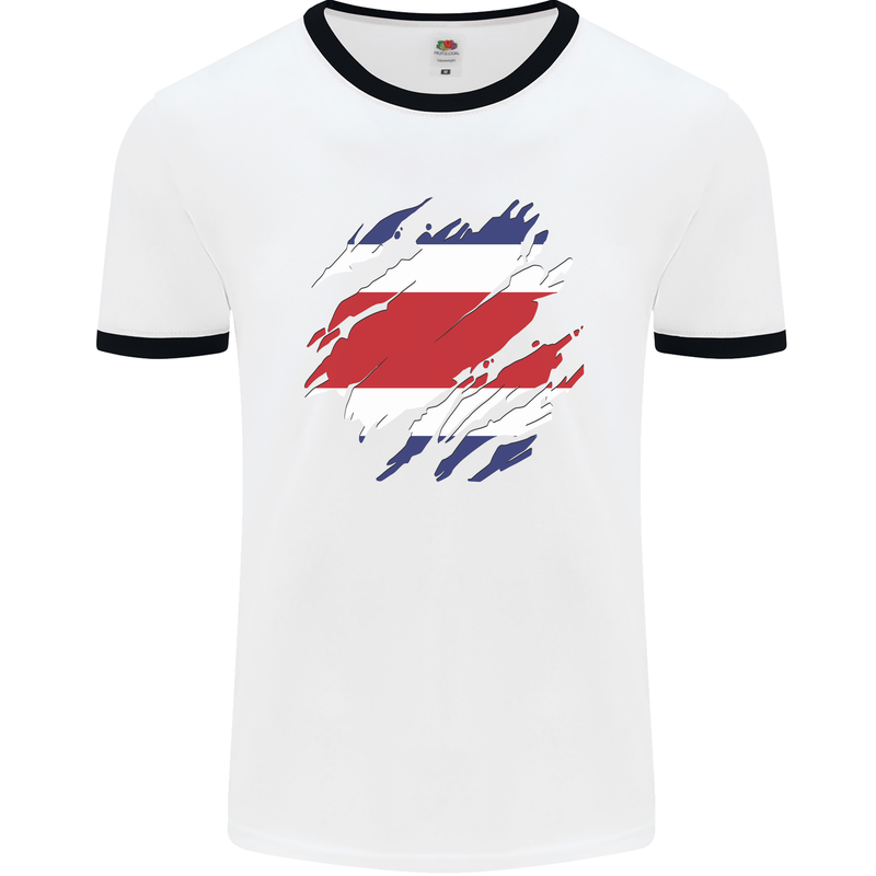 Torn Costa Rica Flag Rican Day Football Mens Ringer T-Shirt White/Black