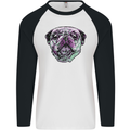 A Pug Face Dog Mens L/S Baseball T-Shirt White/Black