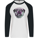 A Pug Face Dog Mens L/S Baseball T-Shirt White/Black