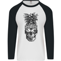 Pineapple Skull Surf Surfing Surfer Holiday Mens L/S Baseball T-Shirt White/Black