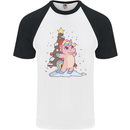 Xmas Unicorn Christmas Tree Mens S/S Baseball T-Shirt White/Black