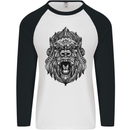 Mandala Art Ape Mens L/S Baseball T-Shirt White/Black
