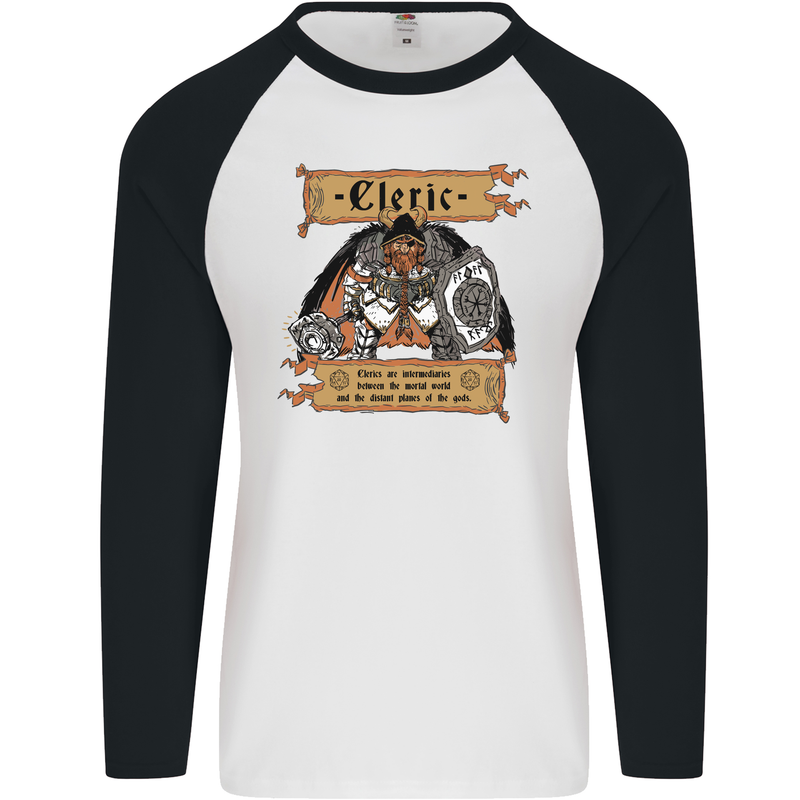 RPG Role Playing Games Cleric Dragons Mens L/S Baseball T-Shirt White/Black