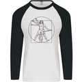 Guitar Vitruvian Man Guitarist Mens L/S Baseball T-Shirt White/Black