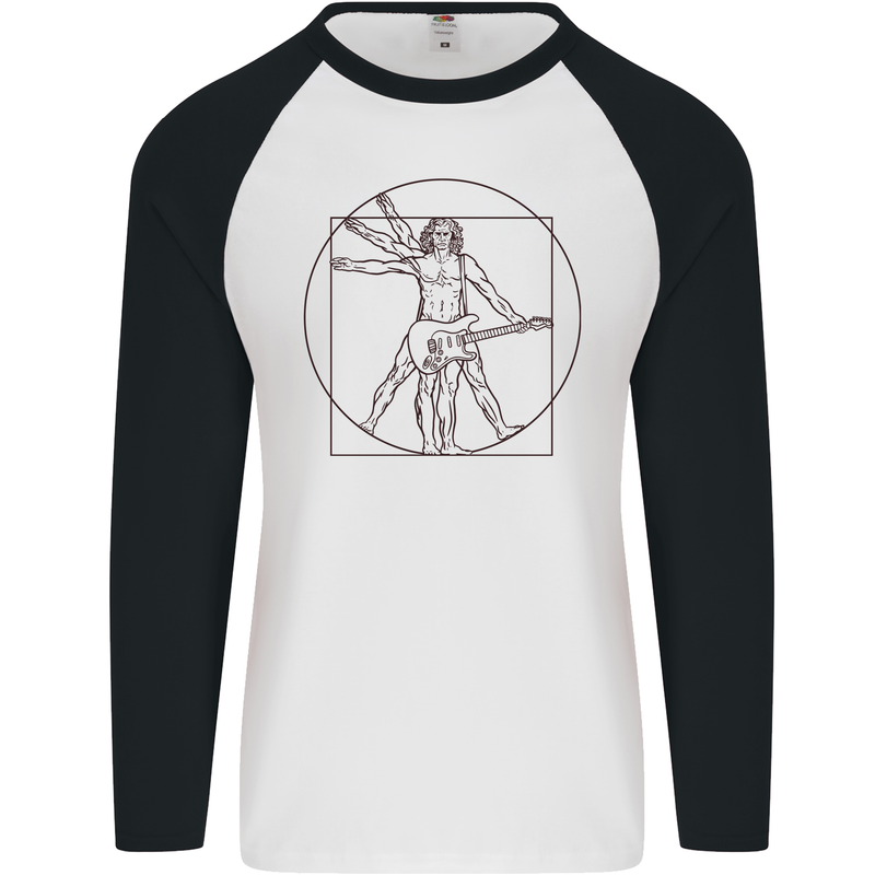 Guitar Vitruvian Man Guitarist Mens L/S Baseball T-Shirt White/Black