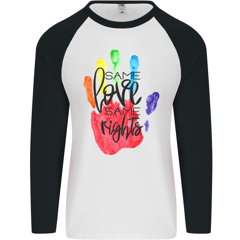 LGBT Same Love Same Rights Gay Pride Day Mens L/S Baseball T-Shirt White/Black