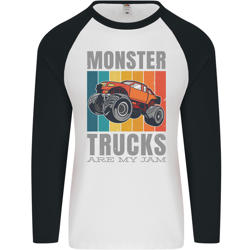 Monster Trucks are My Jam Mens L/S Baseball T-Shirt White/Black