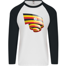 Curled Uganda Flag Ugandan Day Football Mens L/S Baseball T-Shirt White/Black