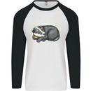A Sleeping Badger Mens L/S Baseball T-Shirt White/Black