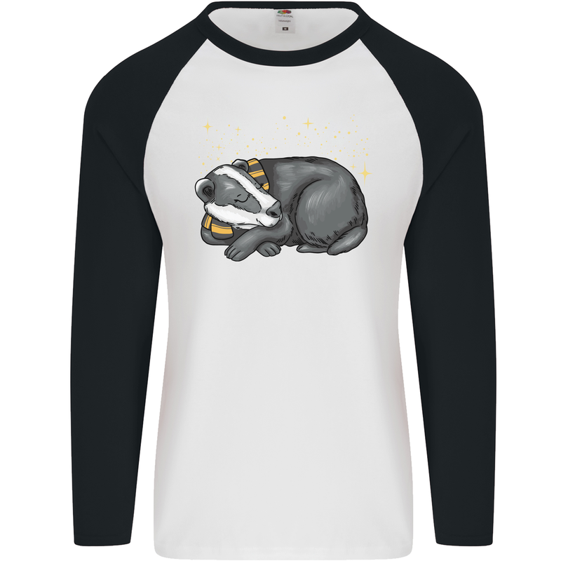 A Sleeping Badger Mens L/S Baseball T-Shirt White/Black