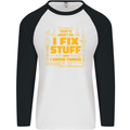 I Fix Stuff Funny Carpenter DIY Tradesman Mens L/S Baseball T-Shirt White/Black