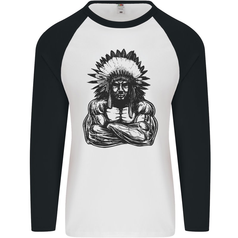 Gym Chief Training Top Bodybuilding MMA Mens L/S Baseball T-Shirt White/Black