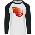 Curled China Flag Chinese Day Football Mens L/S Baseball T-Shirt White/Black