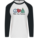 Peace Love Christmas Xmas Mens L/S Baseball T-Shirt White/Black