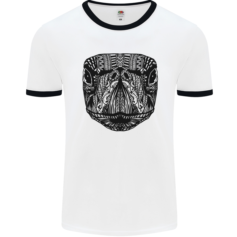 A Mandala Turtle Head Tribal Tortoise Mens Ringer T-Shirt White/Black